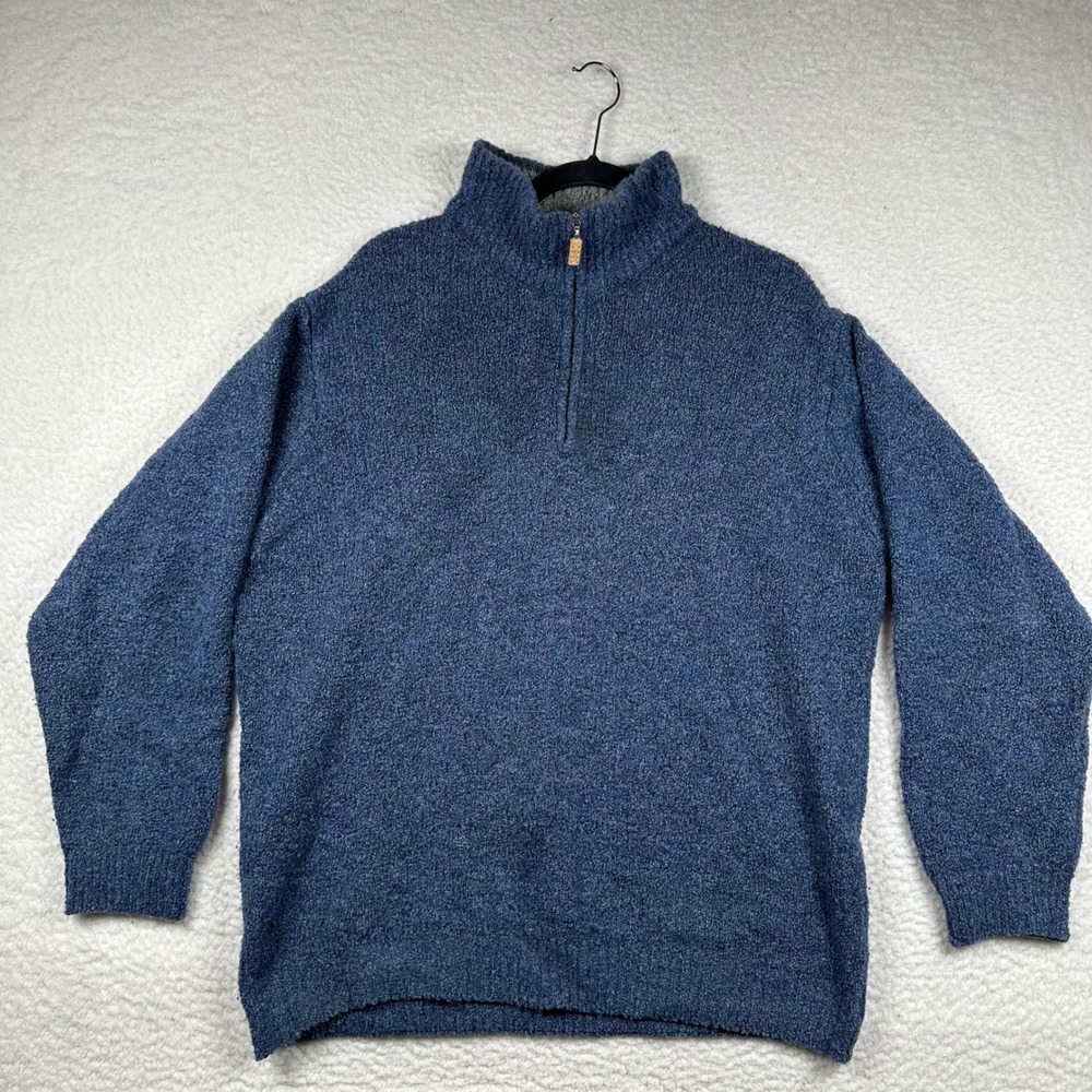 Gran Sasso Quarter Zip Sweater Mens XL Wool Cashmere Italy 52 Blue Quiet Luxury